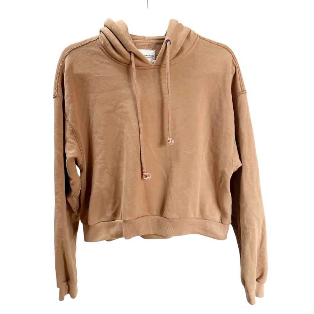 ABERCROMBIE & FITCH Soft Tan Cropped Hoodie Jacket Small